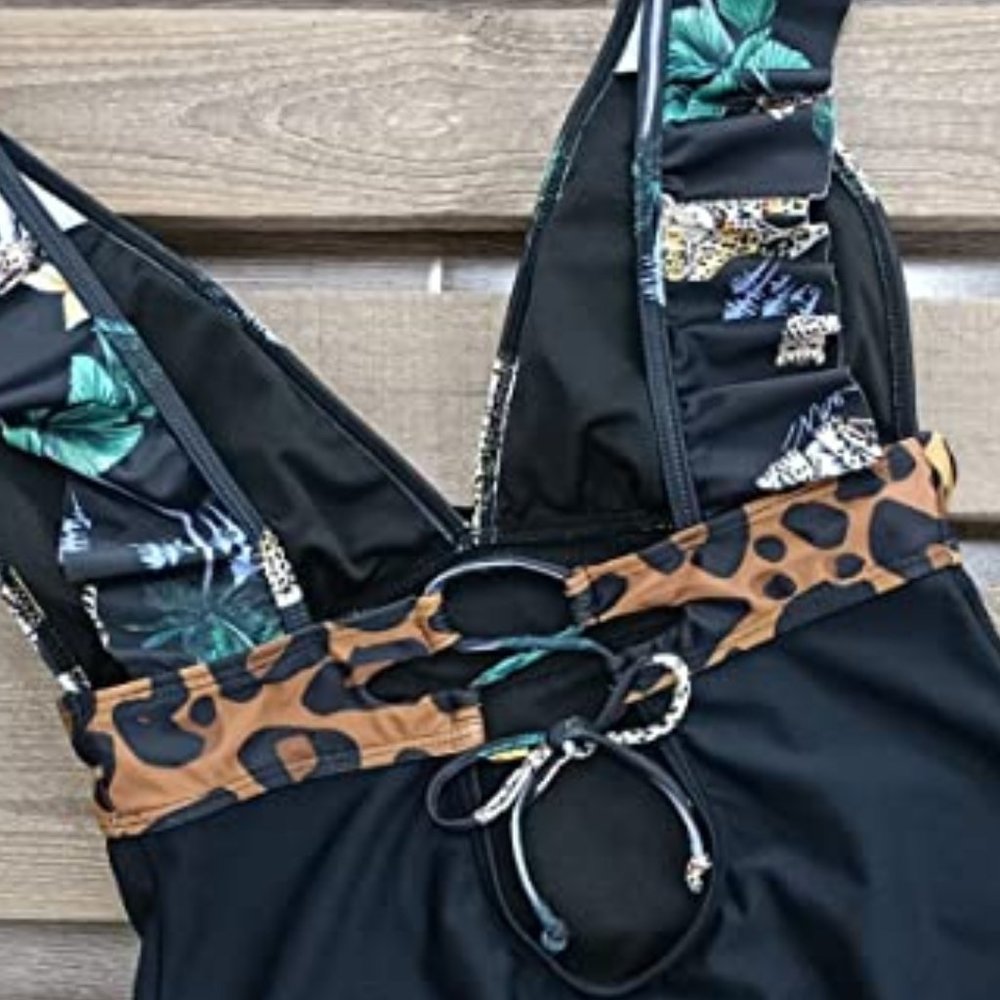 SPORLIKE One Piece V-Neck Ruffle Bathing Suit 🐅 NEW WITH TAG! - Picture 7 of 12